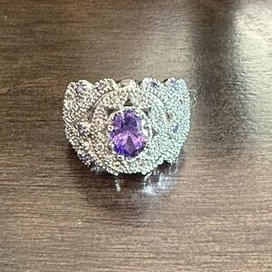 Elegant Vintage Sterling Silver 925 Purple Stone Women's Ring Size 6.5